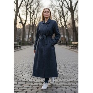 Vintage London Fog Trench Coat Belted Blue Gray Classic 80s Old‎ Money Size 14